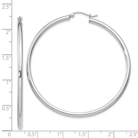 2.5mm, Sterling Silver, Classic Round Hoop Earrings - 55mm (2 1/8 In.) - Picture 4 of 5